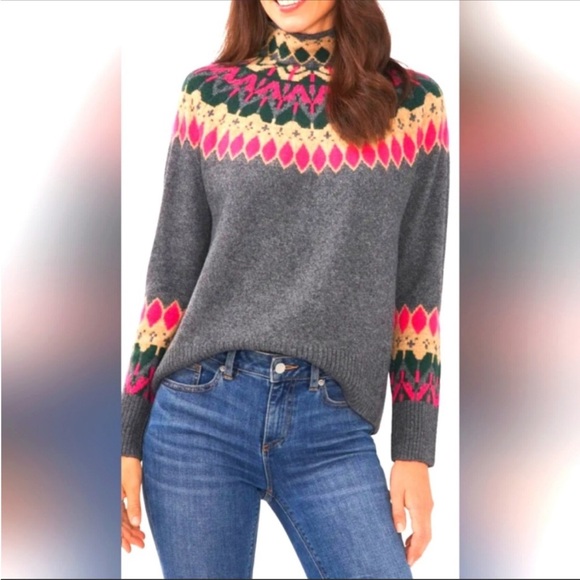 Vince Camuto | Sweaters | Vince Camuto Gray Fair Isle Sweater | Poshmark